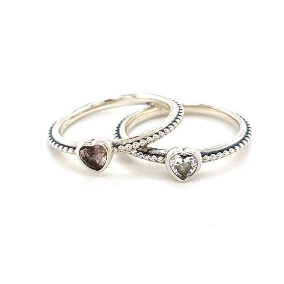 Pandora White/Pink Heart Cz Ring - Picture 1 of 11